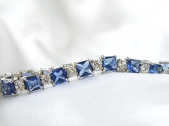 Sterling Silver 925 Simulated Large Sapphire Tennis Bracelet 7.5″