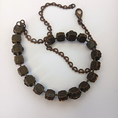 Vintage Crystal Necklace Autumn Brown Green Brass Statement Romantic Statement