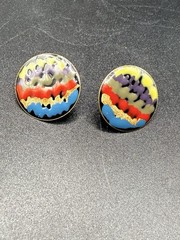 Vintage Cloisonné Enamel Stud Earrings Gold Tone Multicolor Abstract