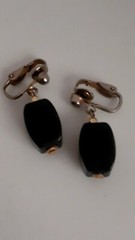 Vintage Black Lucite Rectangle Dangle/drop Clip On Earrings Gold tone