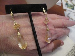Vintage 1/20 14K gold faceted Citrine dangle earrings 2 1/4″