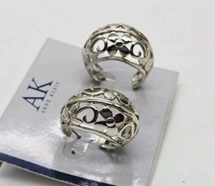 Anne Klein Earrings Filigree Flower Silver tone Wide Pierced Couture .75 in