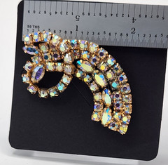 Vintage Signed RIFAS Aurora Borealis Rhinestone Brooch Pin Gold Tone 1950s…