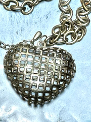 Vintage Gold Tone Caged Hollow Heart Pendant Necklace, 29.5″