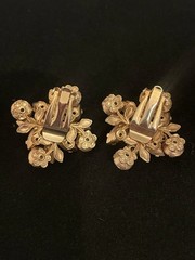 Vintage Gold Tone Root Beer RHINESTONES BROOCH AB & Clear W/CLIP ON EARRINGS