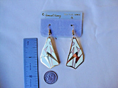 VINTAGE SAMUEL HUANG CLOISONNE RETRO ABSTRACT GRAY PINK & CREAM EARRINGS