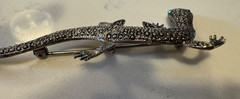 VINTAGE GECKO/LIZARD BROOCH/PIN SILVER 3.75 INCHES MARCASITE