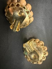 Vintage Marvella Wood Bead Cluster Dome Clip On Earrings Signed 1.25 Inch