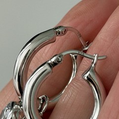 Milor Italy 925 Sterling Silver Clear CZ Bezel Set Dangle Hoop Earrings Sparkly