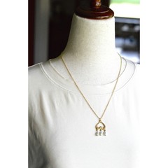 OOAK Handmade Upcycled Vintage Earring Lavalier Necklace, Teardrop Pearl 20″