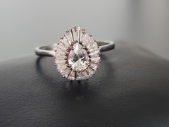 Sterling Silver 925 Pear Baguette Halo Ring Size 9.75 Signed RJ 3.51 grams