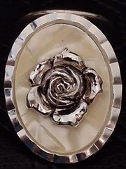 Vintage Scarf Ring Clip Western Germany Jewelry 3D Rose Flower Floral Tone
