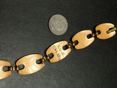 Mid Century Ku-Fu Signed Red Enamel On Copper Bracelet 7 Inches