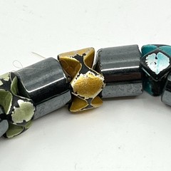 Vintage Retro Hematite Magnetic Stretch Bracelet Colorful Painted Accent Beads