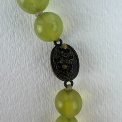 Vintage Prehnite Necklace Green Gemstone Jewelry Natures Art Hand Knotted ~26”