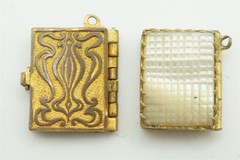 2 ANTIQUE ENGLISH LOCKETS / CHARMS – PINCHBECK ABERFELDY ENAMEL & PEARL c1870