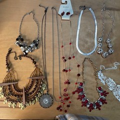 9 Costume Necklaces Glass Stone Pearl Silver Gold Tone Bling Statement Beads