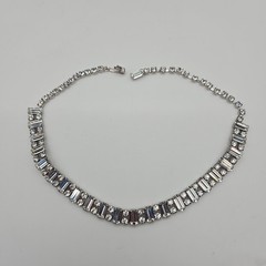 Vintage Weiss Rhinestone Emerald Cut Line Necklace Clear Silver Toned Choker
