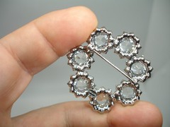 1.5″ elegant bridal rhinestone STERLING BROOCH PIN 7 big crystal clear jewels
