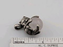Vintage Sterling Silver Cat Rose Quartz Orb Ball Pendant 1″