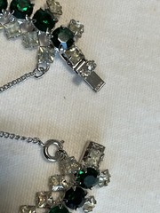 VTG Hobe Emerald Green & Clear Crystal Rhinestone Bracelet W/ Safety Chain