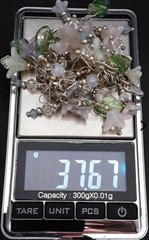 VTG Sterling Charm Braclet Pastel Dangle Opalescent Beads Flower Glass Lampwork