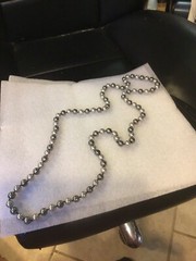 Vintage RMN silver And Gun Metal grey  faux pearl 40” necklace bright beads 