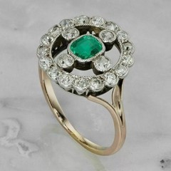 Art Deco Style Lab Created Cushion Emerald & Diamond Engagement 925 Silver Ring