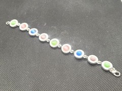 Vintage Silver Tone Multicolor Cat Eyes Cabochon Braslet 7.5in