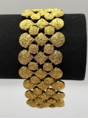Vintage JJJ Chunky Gold Tone Textured Nugget Flexible Wide Fashion Bracelet