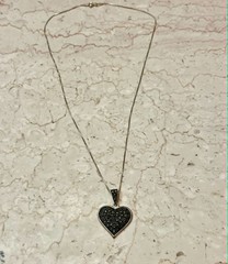 Vintage 925 Sterling Silver Marcasite Pave Heart Pendant Necklace 18″