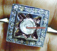 ART DECO VICTORIAN ANTIQUE ROSE CUT DIAMOND 0.86ct SILVER PARTY STYLE POLKI RING