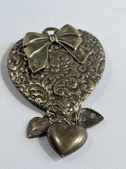 Vtg Heart Art Nouveau Victorian Revival Style Brass Pendant Brooch Floral Ornate