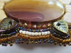 Ella Johnson Bentley Beaded Brooch, Juneau Alaska, Biggs Jasper, Healed Fissure