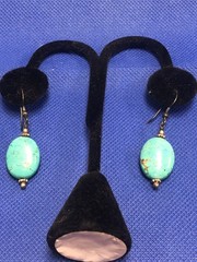 VTG STERLING SILVER NATURAL TURQUOISE FRENCH WIRE DANGLE EARRINGS