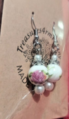Handmade Lillium Stargazer Rose Red Pink Roses Ceramic Rhinestone Earrings