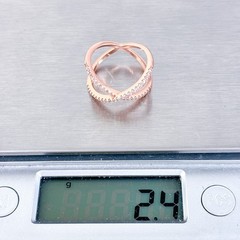 Rose Gold Tone Cubic Zirconia X-Band Ring | Vintage Sterling Silver | Size 5.25