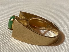 Vintage 14k Yellow Gold Nephrite Mid Century Ring Size 3.75 Weighs 6 Grams