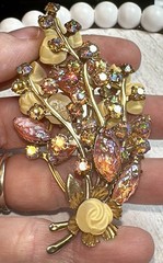 Rare Beau Jewels Unsigned AB Floral Spray 3.25”Lx 1.5” W Brooch