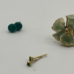 Lot Of 14 Pairs Estate Fashion Vintage Green Turquoise Tone Stud Earrings