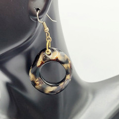 Acrylic Faux Dark Shell Irregular Circle Dangle Hoop Hook Style Pierced Earrings