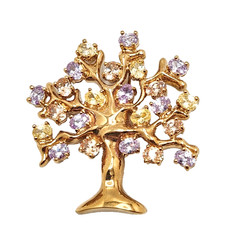 Francesca Visconti Gold Tone Tree of Life Lavender & Yellow Rhinestone Brooch
