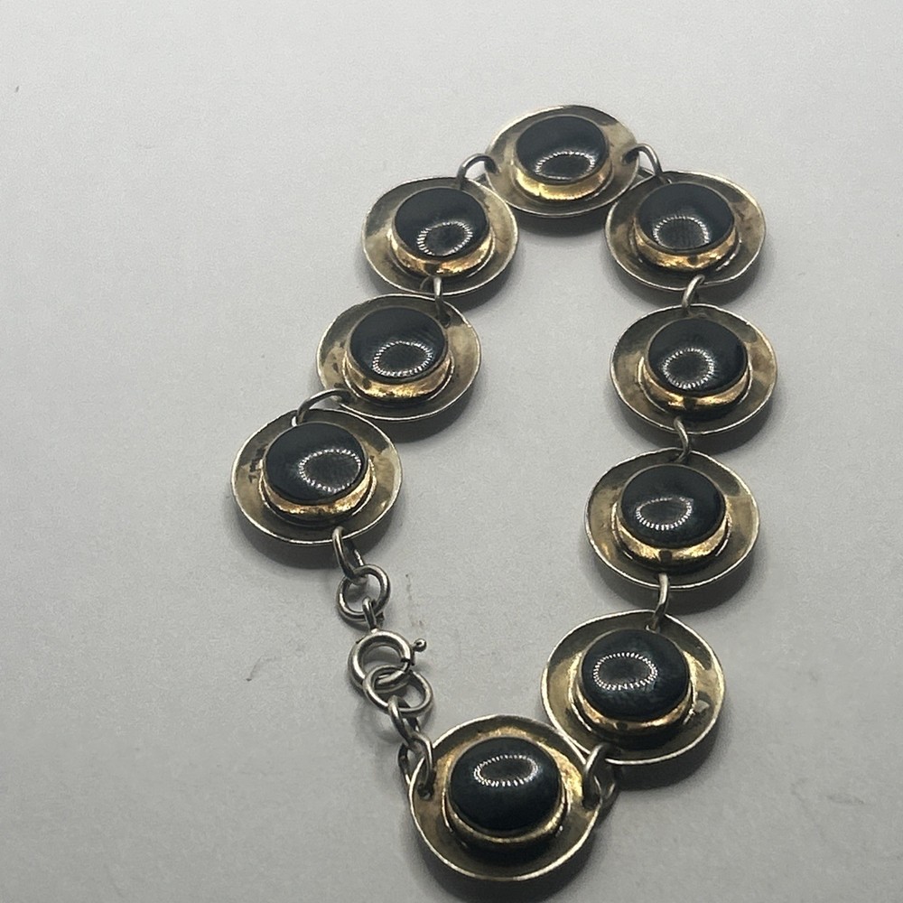 Vintage Sterling, silver, and black onyx bracelet Boma, 925 7 to 7.5″
