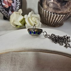 Deco Silver Gilt 800 Egyptian Revival Enamel Moses Basket Locket Pendant 1920s