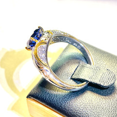Vintage Sterling Silver Gold Plated Vanna K White & Blue CZ Ring Size 10