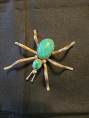 Sterling Silver Spider Broach With Malachite