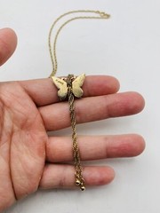 Vintage 1979 Avon Butterfly 17” Silver & Gold Tone Lariat Dangle Style Necklace