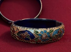 Three Vintage High End Cloisonné Bangle Bracelet One Hinged Antique