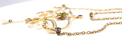 Antique Art Nouveau 1900’S Diamond Pearl Enamel Necklace 17 1/2″ 14K Yellow Gold