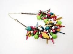 Vintage Festive Colorful Chunky Beaded Plastic & Wood Statement Charm Necklace